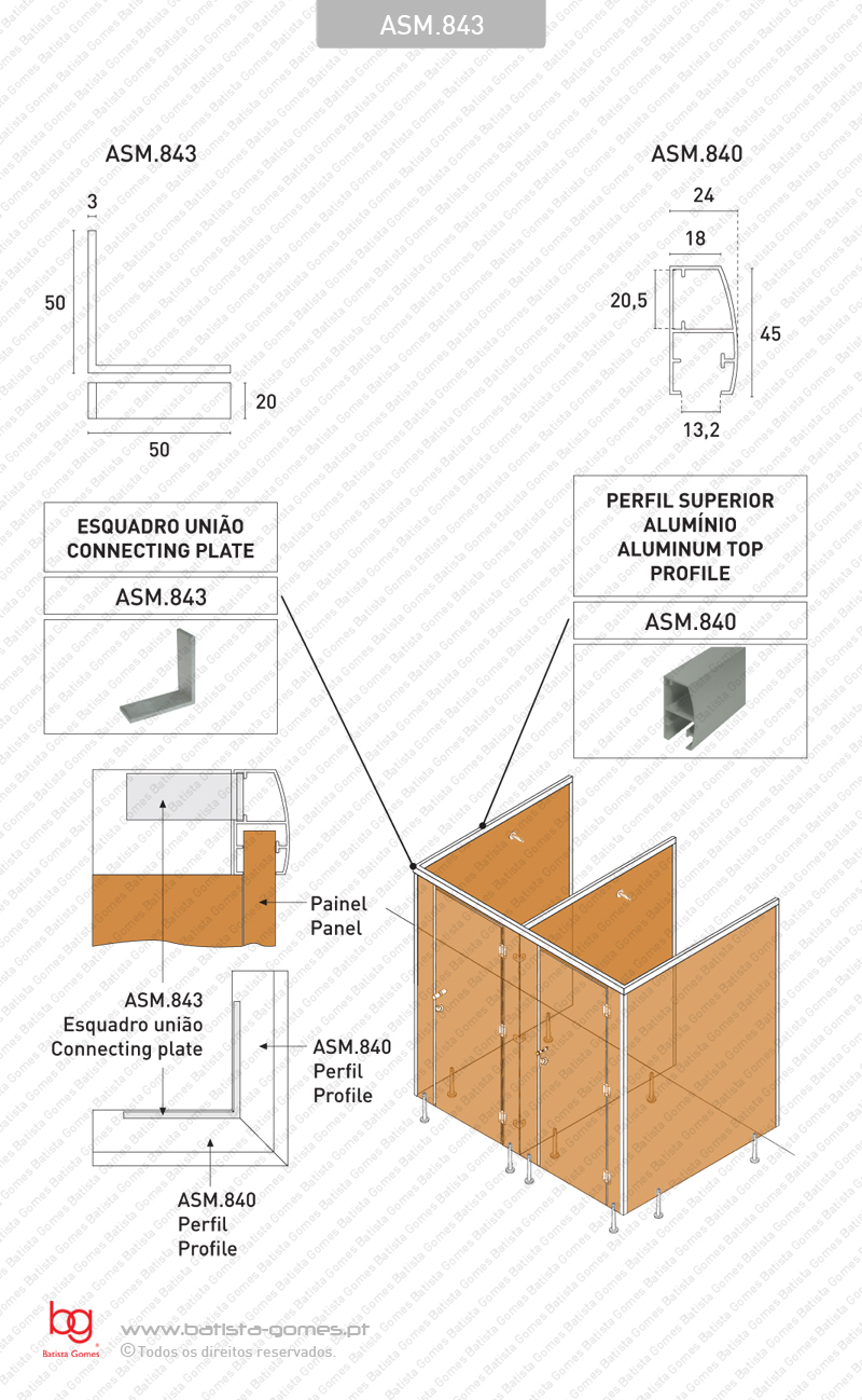 Esquadro para uni�o do perfil ASM.840